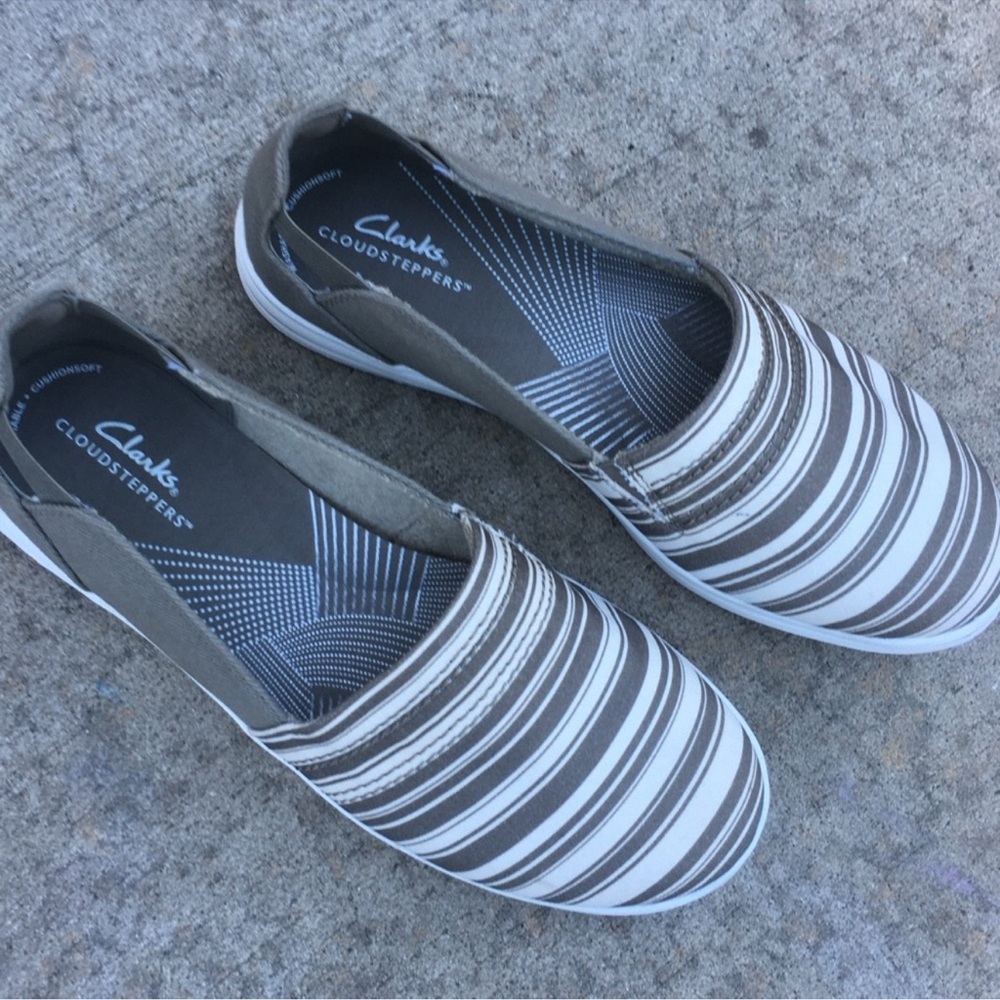 Clarks Women's Striped Sneakers - White and Brown
